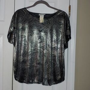 Jessica Michelle silver black top  Sz  M NWT